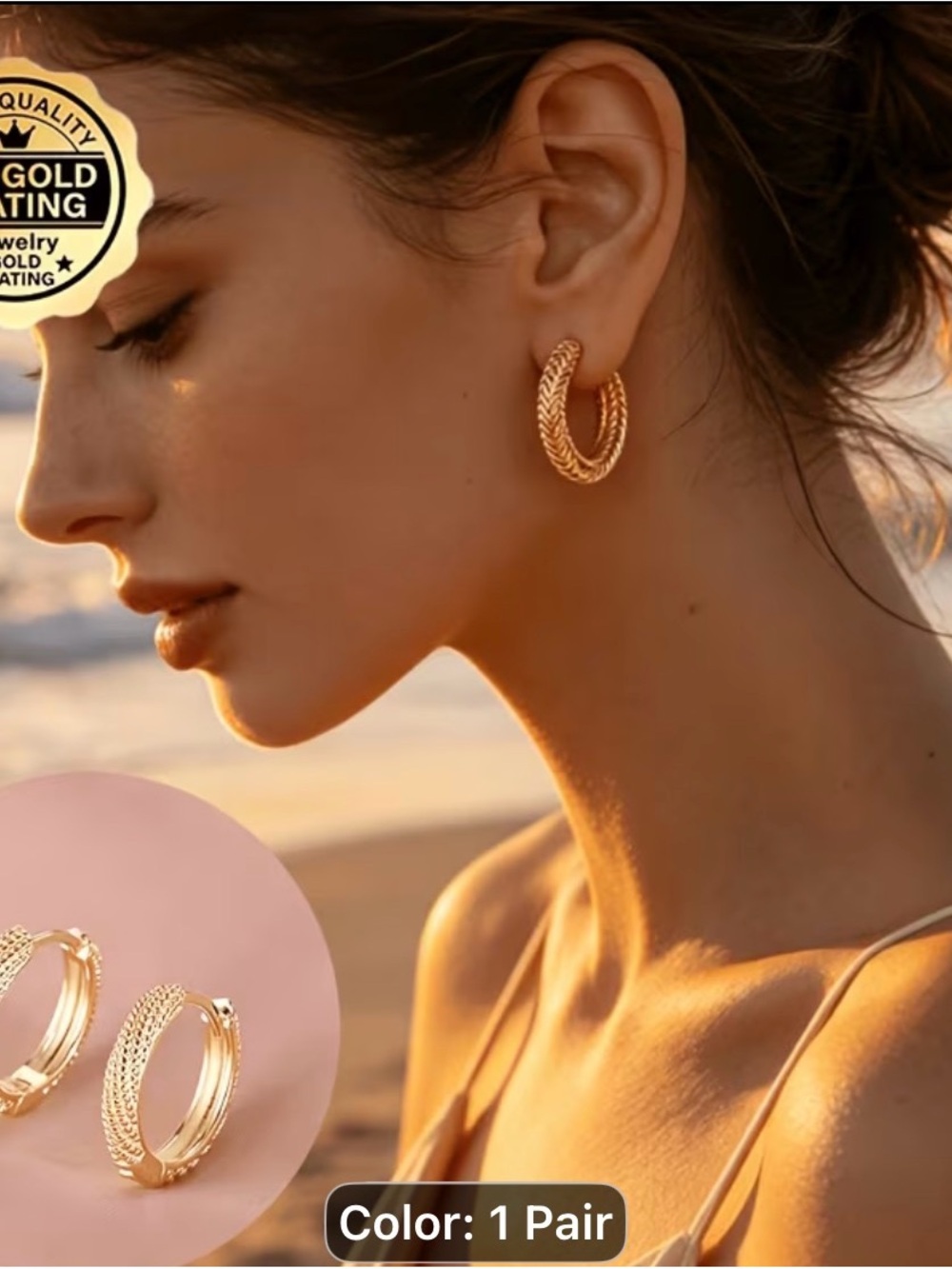 Gold Braided Hoop Earrings - 1 Pair